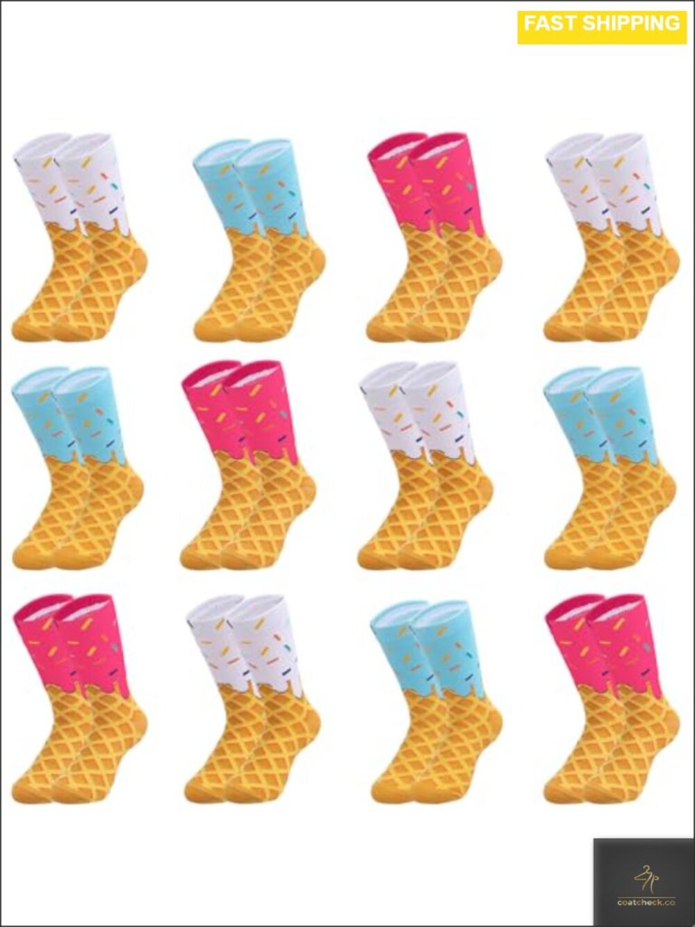 Ice Cream Drip Crew Socks 24 Pack Cotton Baseball Youth 8-12